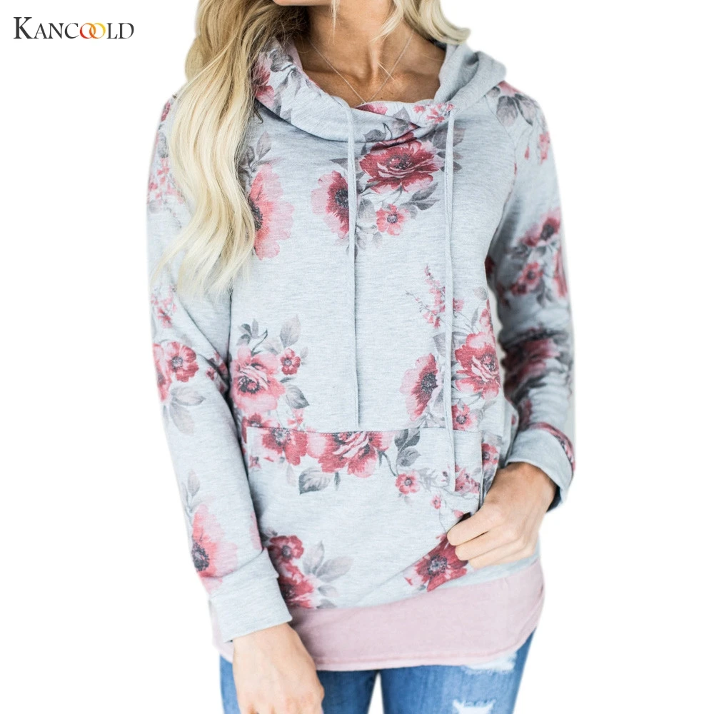 Hoodies Sweatshirt 2017 Women Long Sleeve Floral Printed Outwear