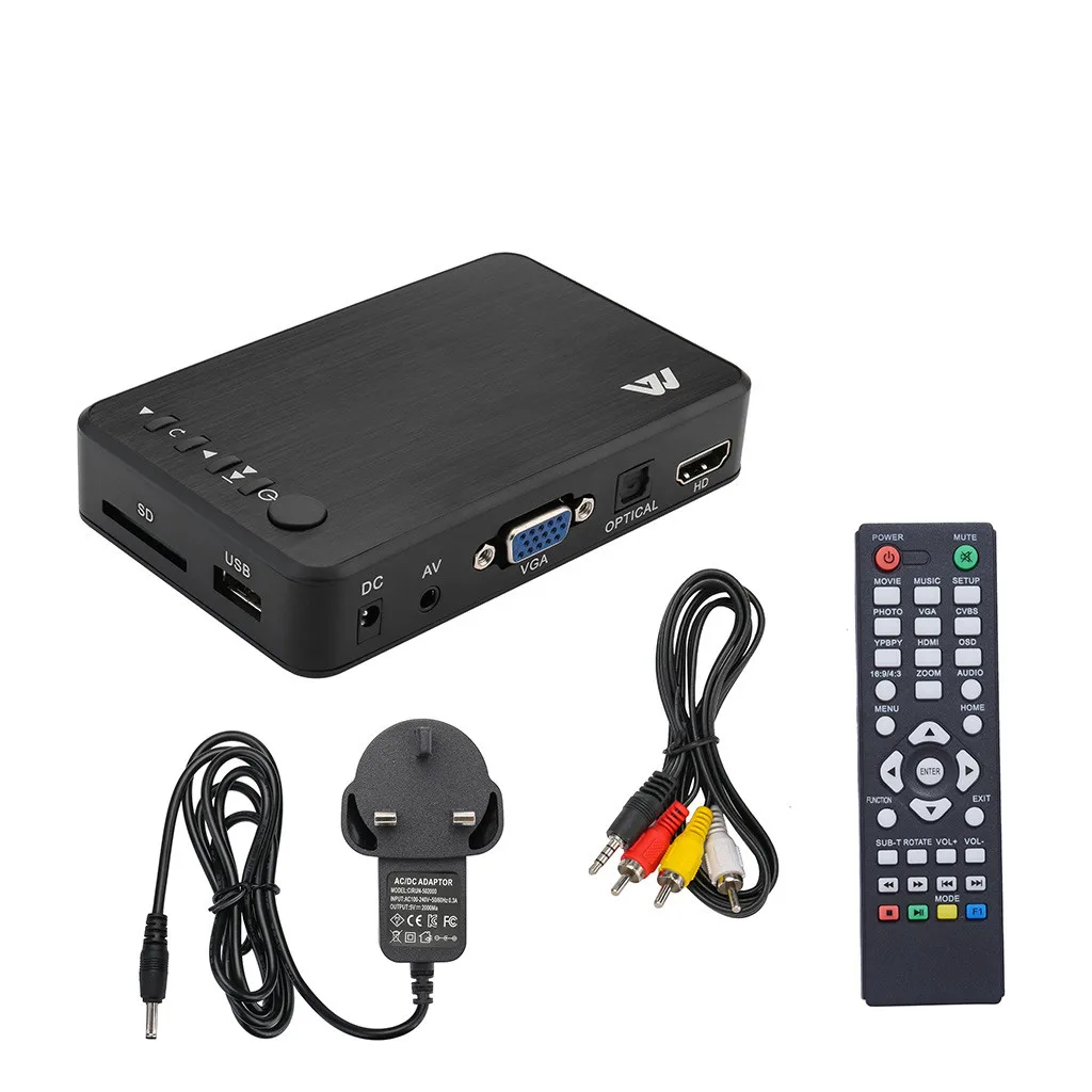 Мини Full 1080P HD мультимедийный плеер tv BOX 3 выхода HDMI/VGA/AV USB и SD карта HDD плеер медиаплеер центр+ пульт дистанционного управления