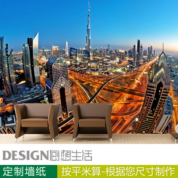 ドバイ超高層ビル夜壁紙大壁画用リビング ルーム の寝室の テレビ の背景壁画壁紙人格壁紙現代 Large Mural Night Wallpapermural Wallpaper Aliexpress