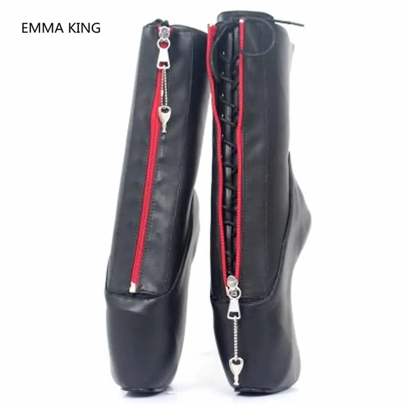 

2018 Fashion 18cm High Heel Hoof Heelless Ballet Boots Pointed Toe Sexy Lockable Zipper Ankle Women Unisex Boots Plus Size 36-43