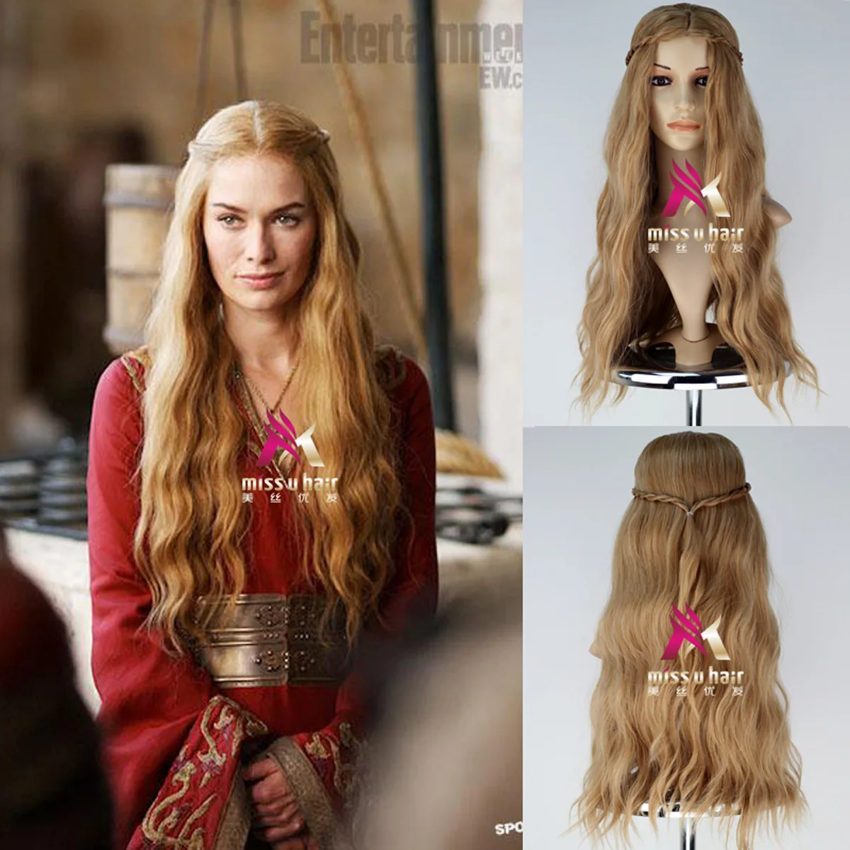 Длинный волнистый Плетеный парик из игры престолов Cersei Lannister queen Cersei, коричневый парик, костюмы с сеткой для волос - Цвет: blond