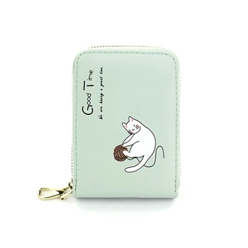 WESTERN AUSPICIOUS Women Card Holder Pink Blue Green Black Beige PU Female Cardholder Zipper 9 Bits Credit/ID/Bank Card Holder - Color: light green