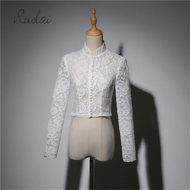 Кружевное болеро с высоким воротом свадебная куртка для невесты пуговицами и