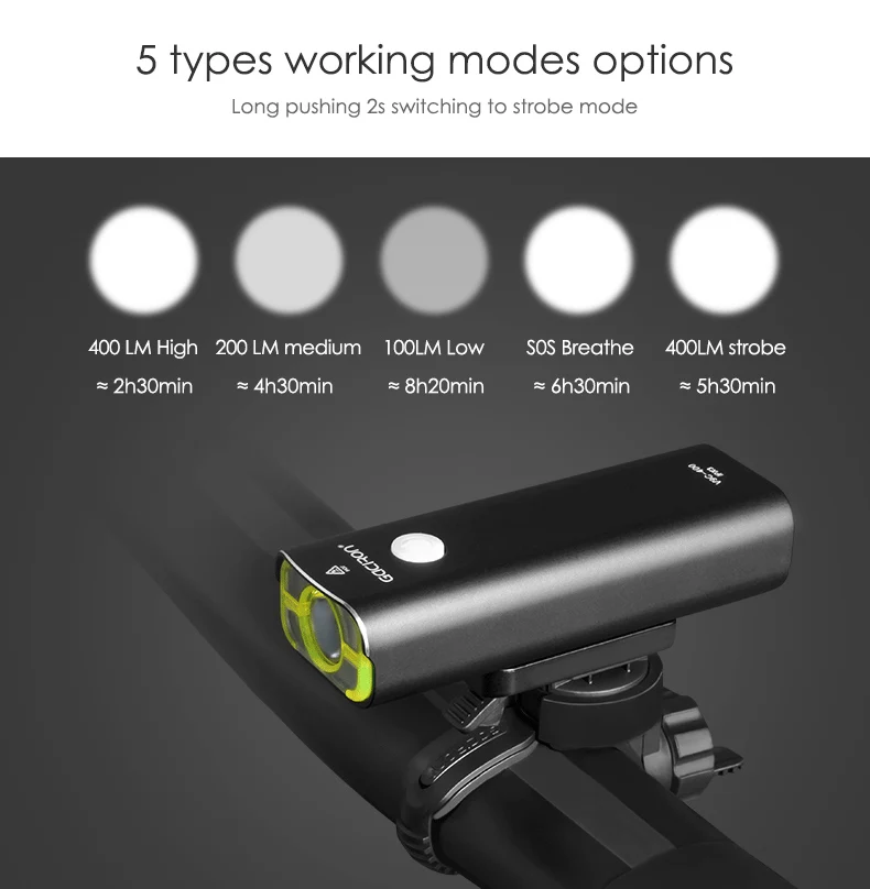 Best Gaciron 400Lm USB Rechargeable Bicycle Front Light 18650 Battery LED MTB Handlebar Flashlight Cycling Road Bike Headlight Torch 11