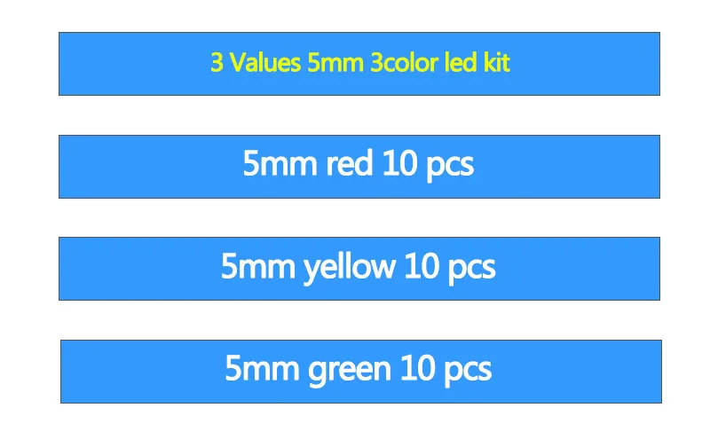 3 цвета* 10 шт. = 30 шт. 5 мм светодиодный диодный светильник Ассорти Комплект желтый красный зеленый компонент diy Образцы комплект и