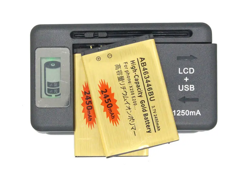 

2x 2450mAh AB463446BU Gold Replacement Battery + LCD Charger For Samsung SGH GH SGH-E251,SGH-E258,SGH-E350,SGH-E428,SGH-E500 ect