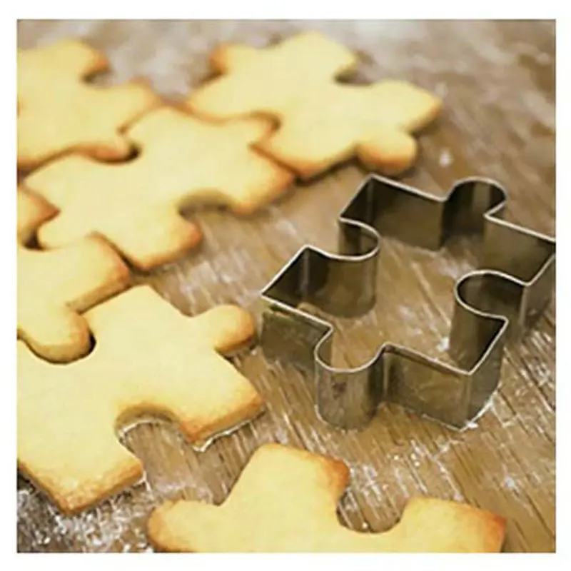 

4 Pcs New Arrival Puzzle Cake Mold Kitchen Bakeware Baking Tools Puzzle Shape Biscuit Cookie Cutter and Cookie Stamps Supplies