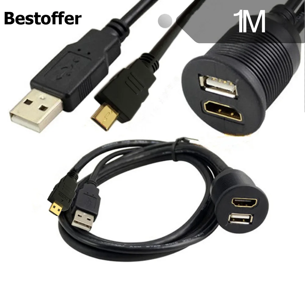Удлинительный кабель USB2.0 Micro HDMI штекер-HDMI гнездо AUX удлинитель для автомобиля