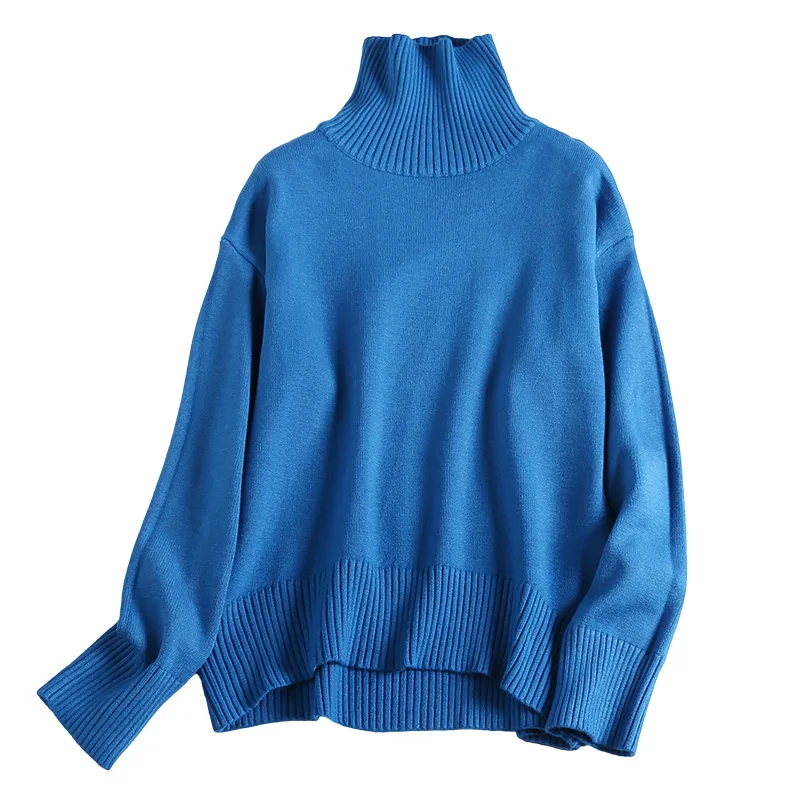 Solid elastic knit turtleneck loose sweater 2018 new long sleeve women autumn pullovers sweater