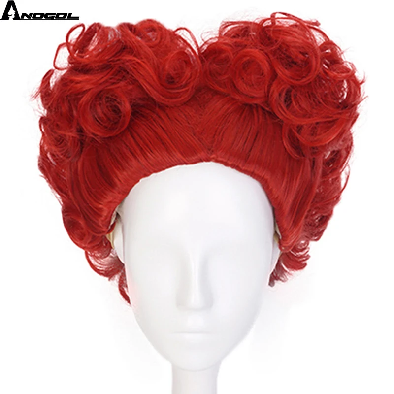 

Anogol High Temperature Fiber Short Deep Wave Alice in Wonderland the Red Queen Synthetic Cosplay Wig For Party Heart Costume