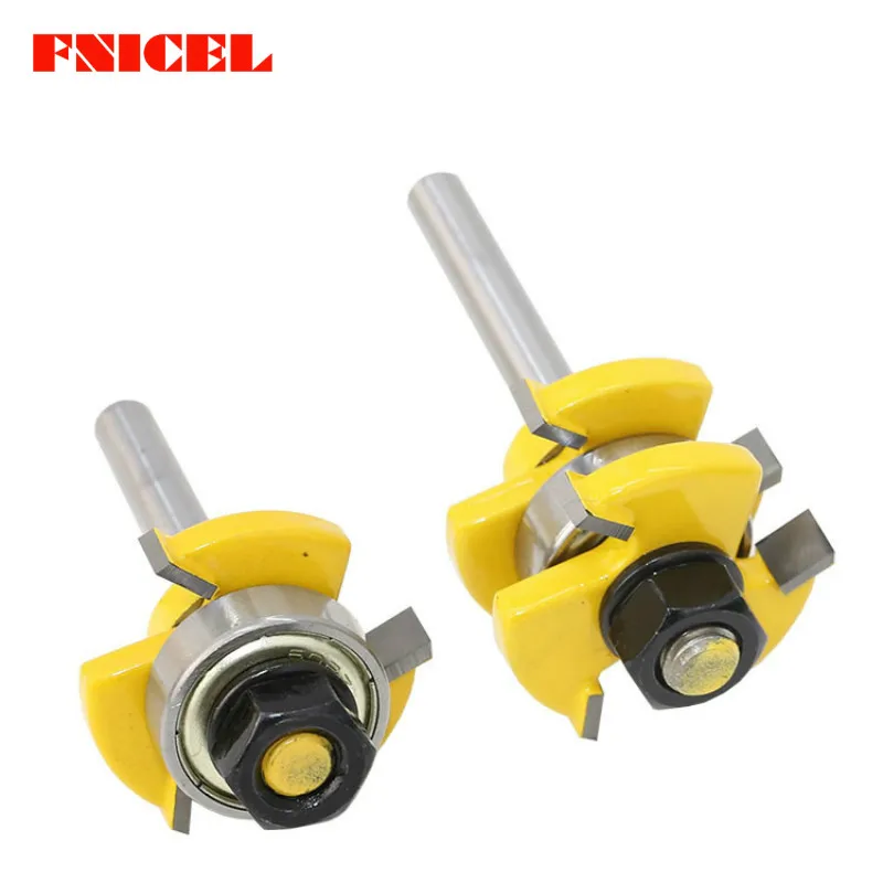 

2pcs/set 1/4" Shank 3 Blades T Type Tongue Groove Router Bit Set Woodworking Mortise Knife Tenon Solid Carbide End Mill Cutter