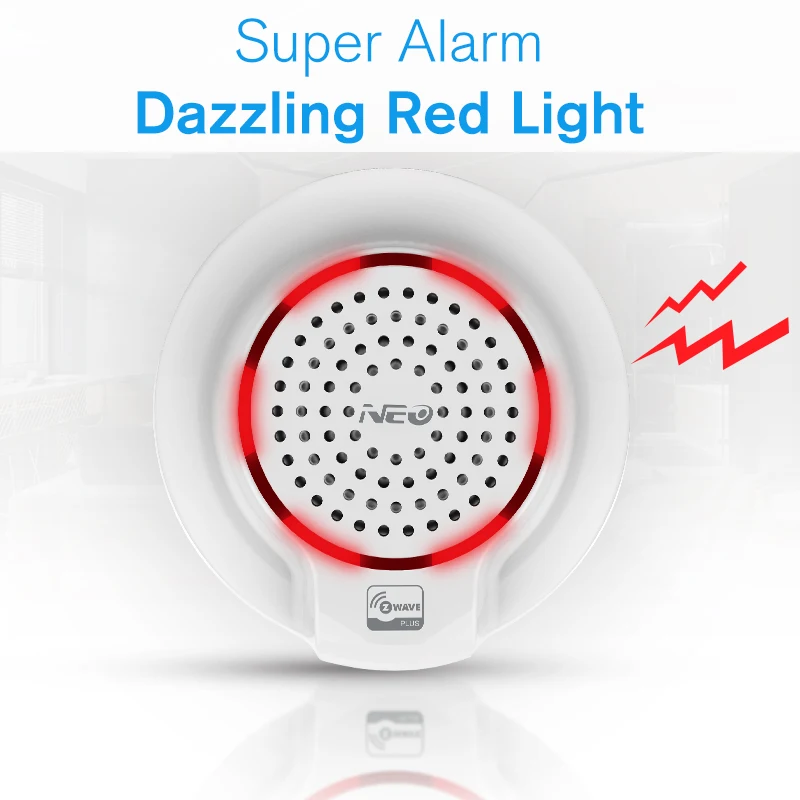 NEO Coolcam NAS-AB01Z Z-Wave Plus Smart Home Siren Alarm Sensor Compatible with Z-wave 300 series and 500 series Home Automation
