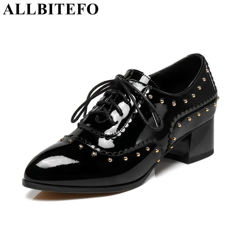 ALLBITEFO fashion retro Patent leather women high heel shoes rivets high heels spring women pumps girls shoes size:33-43 allbitefo hot sale patent leather high heels platform women pumps high heel shoes women shoes spring shoes sapatos femininos
