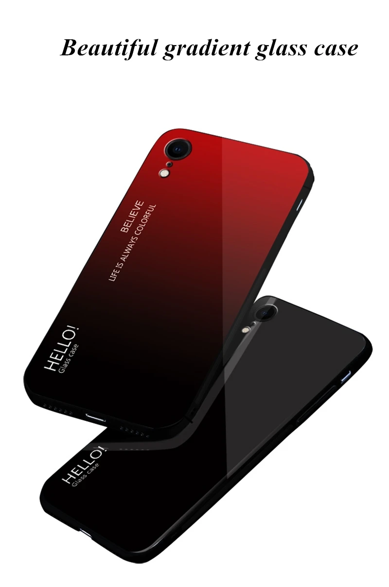 

Gradient Tempered Glass Case For iPhone Xr Xs max 7 6 6S 8 Plus Case Soft Silicone Frame Hard Glass Back Cover For iPhone X