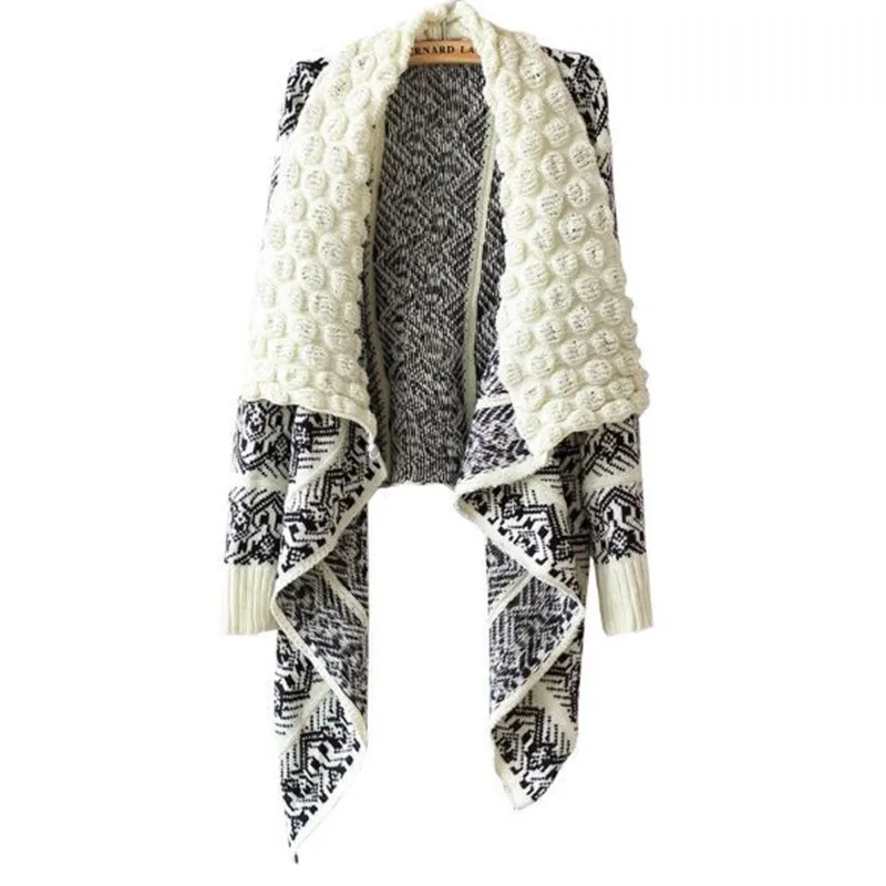 

2016 Autumn Winter Irregularity Cardigans Fashion Turn Down Collar Women Sweater Women Big Casual Knitting Sweater Coat