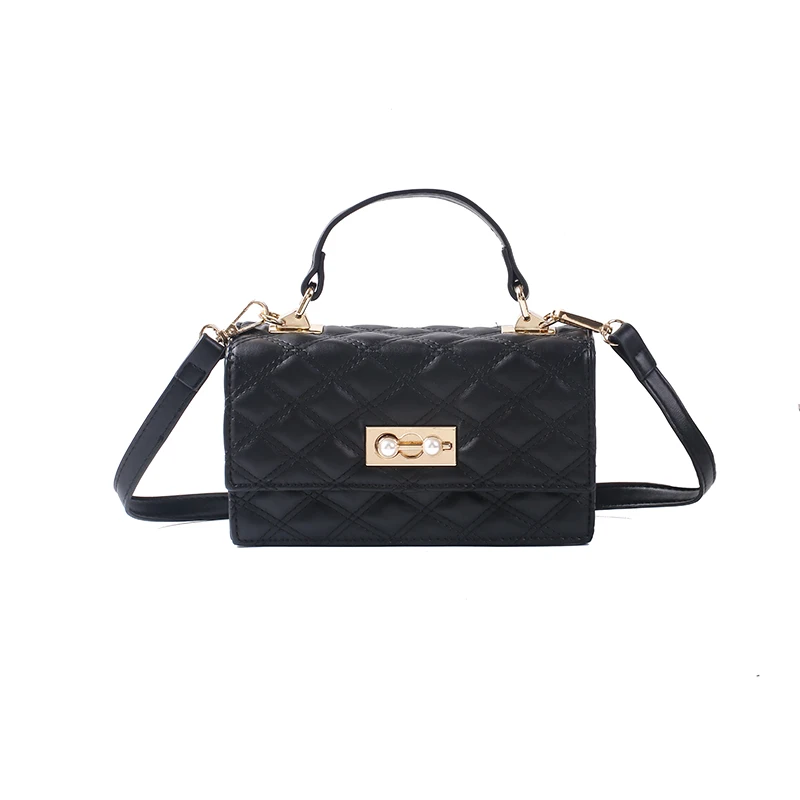 

2019 New Rhombic Chain Bag Pearl Lock Small Bag Fashion Wild Soft Leather Small Square Bag Messenger Bag