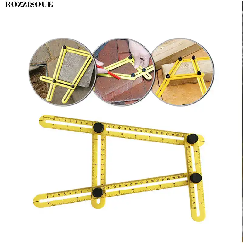 

Verstelbare Winkelhaak Ruler 4 Folding Angle Measuring Tool Instrument Brick Tile Wood Corner Products Foldable Ruler Protractor
