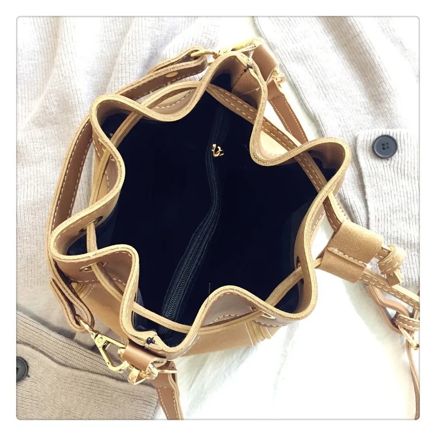 MJ Women Leather Handbags Vintage Suede PU Leather Crossbody Bag Drawstring Bucket Bag Female Small Messenger Bags Korean Style (24)