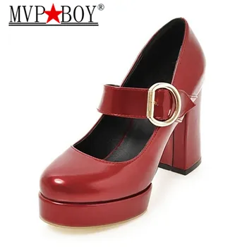 

MVP BOY Big Size 34-44Women Mary Jane Shoes Vintage Thick High Heels Round Toe Platform Pumps Party Wedding Prom Footwear