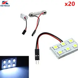 Keyecu 20 шт. 12 В Белый 5050 6smd светодиодный Панель купола свет лампы Авто Чтение Интерьер Лампа с T10 гирлянда Адаптеры для сим-карт