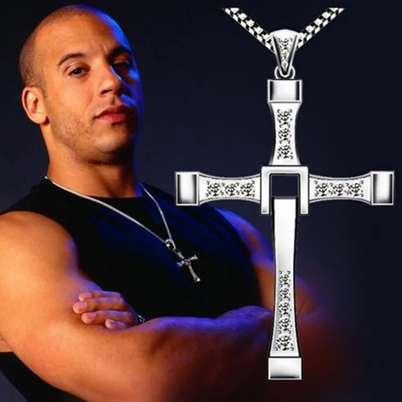 

2019 The Fast And The Furious Dominic Toretto Vin New Movie Jewelry Classic Rhinestone Pendant Sliver Cross Necklaces Men