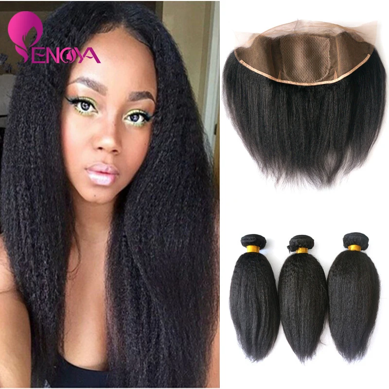 

Free Shipping Virgin Malaysian Human Hair Italian Yaki 3 Bundles with Frontal Closure 13x4 Silk Top Frontal with Baby Hair