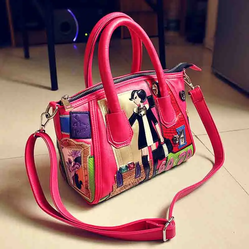 

High quality handmade embroidery patchwork personality female smiley handbag shoulder bag