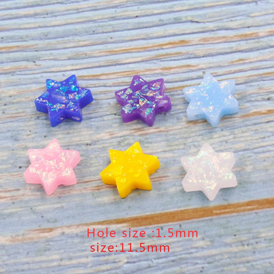 Fnixtar Synthetic David Star Opal Charm Many Colors Fire Opal Hexagon Bead DIYJewelry For Necklace 1.5mm Hole 20Piece/lot