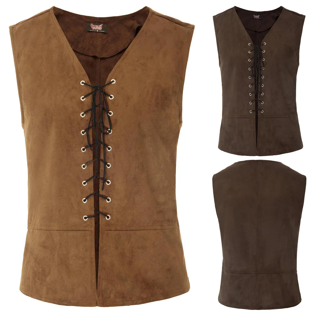

casual WOMEN vest Stylish Sleeveless V-Neck Lace-up Front Renaissance Costume Vest Tops summer Suit Gilet Slim Business top