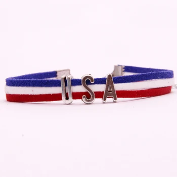 

(10Pcs/Lot) Infinity love National Flag USA Bracelet heart Charm leather wrap rope bracelets & bangles for Women Men jewelry
