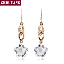 Высокое качество, прозрачная звезда, розовое золото, цвет, висячие серьги, ювелирное изделие, Сделано с настоящими Австрийскими кристаллами ZYE550