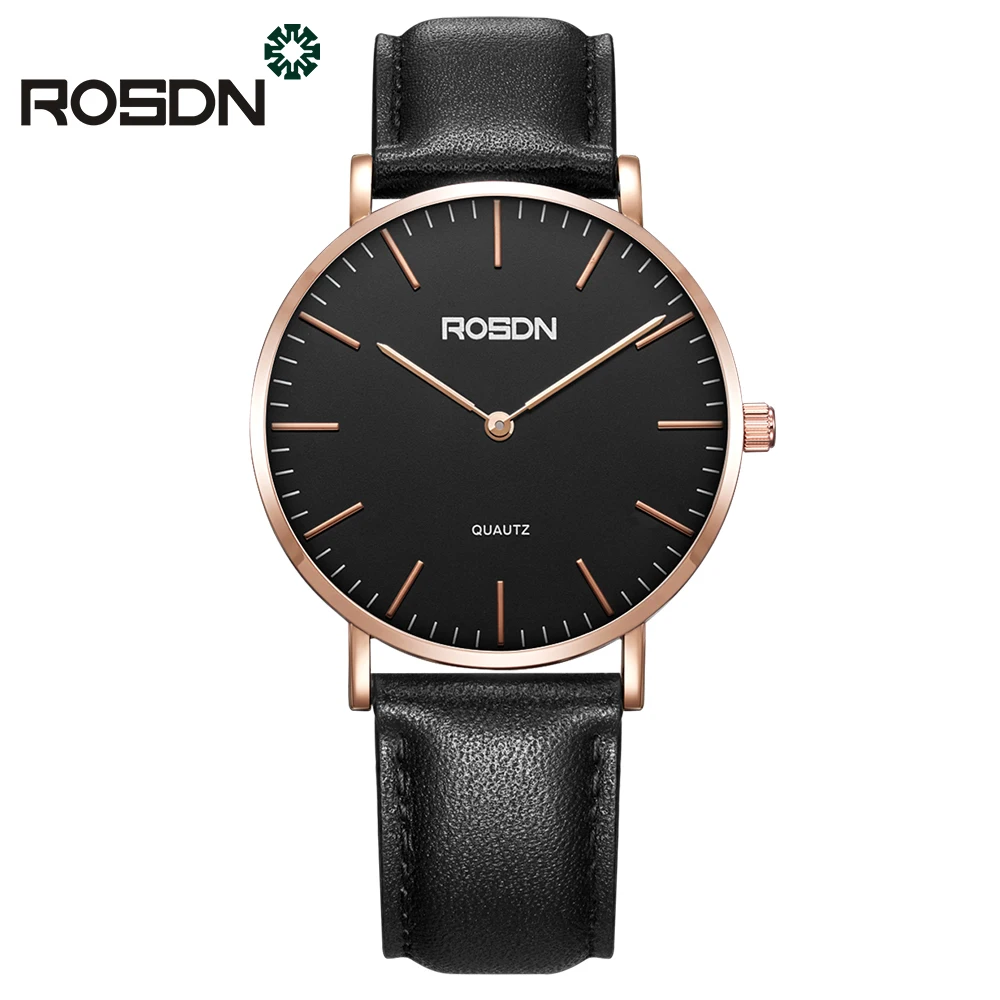 

2018 New Couple Watch ROSDN Brand Slim Style Women Fashion Quatrz Watch Men Business Wristwatch Leather Strap wrist watch