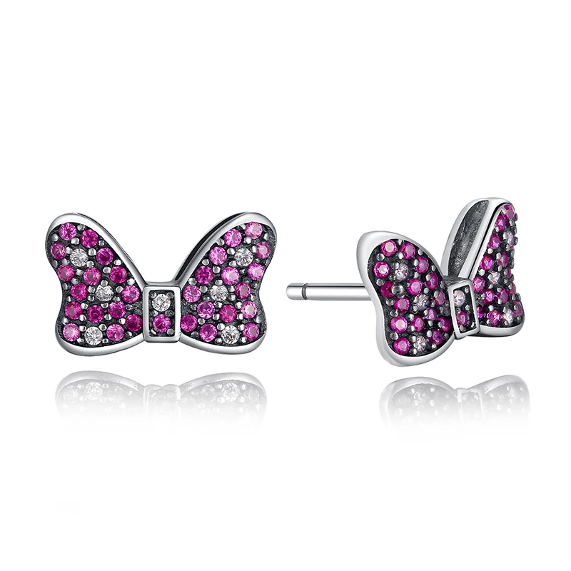 

ZMZY Genuine 100% 925 Sterling Silver Minnie Sparkling Bow Stud Earrings For Women Compatible with Jewelry