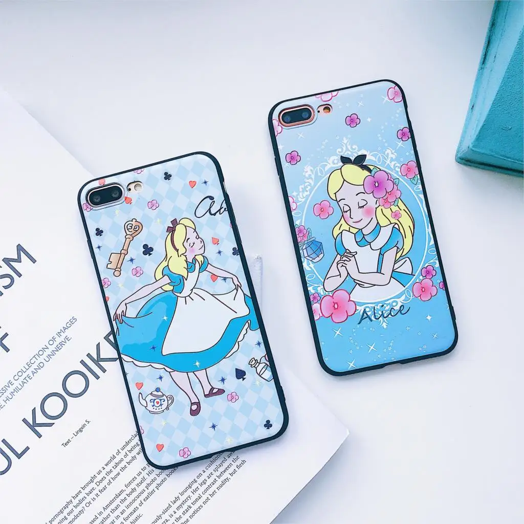 Cute Cartoon Anime simple Disneys Princess Alice Case cover For iphone 8 7 6 6s Plus X XR Xs Max Silica gel TPU phone back Shell |