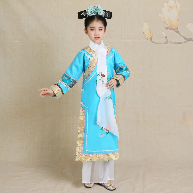 Детский костюм для китайского традиционного танца, платье для девочек династии Цин, танцевальные костюмы детские маскарадные костюмы принцессы для сцены, одежда 90