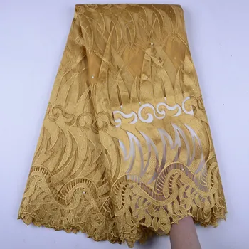 

Gold High Quality Nigerian Mesh Lace Fabrics 2019 African French Tulle Lace Fabric With Embroidered Lace Dress Y1490