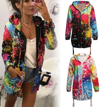 

Women Rainbow Graffiti Style Jacket Coat Printing Long Sleeve Breathable for Autumn -MX8
