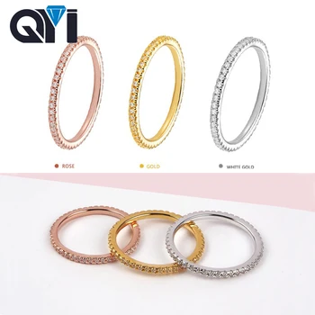 

QYI Classic 18k Gold Eternal Band Round Analog Diamond Engagement Wedding Ring Ladies Gift