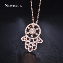 NEWBARK Hamsa Pendant Necklaces For Women Rose Gold Plated Silver Color CZ Diamond Chain Jewelry Love Christmas Gifts