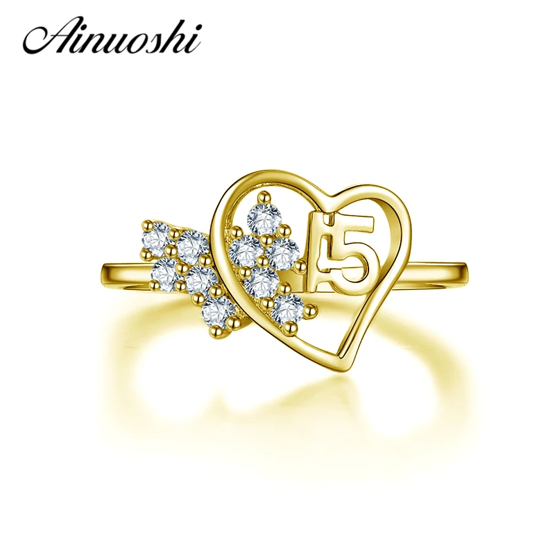 

AINUOSHI 10k Solid Yellow Gold Women Engagement Ring SONA Simulated Diamond Jewelry Heart Shape Lovers Promise Anniversary Ring