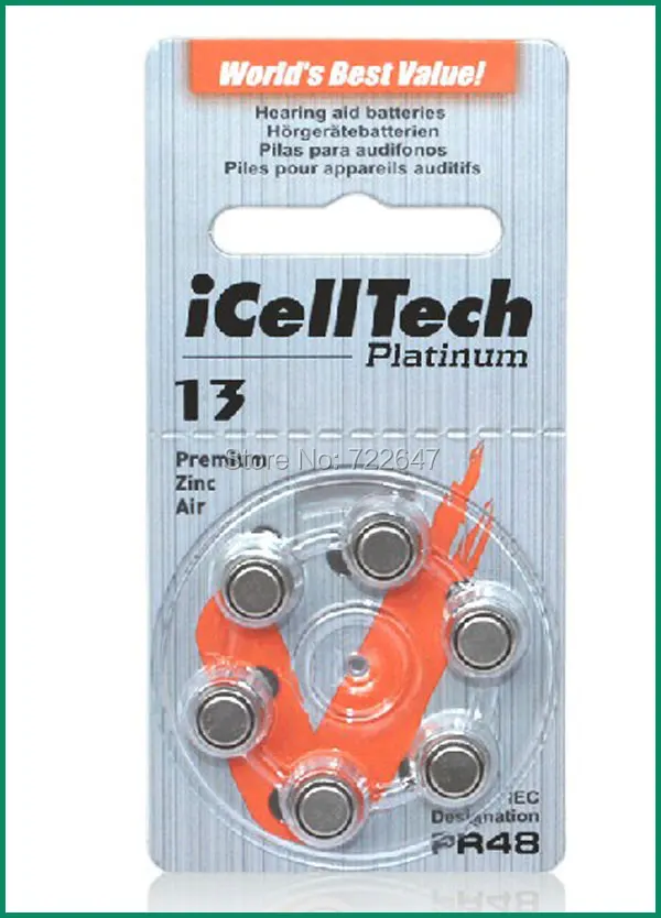 icelltech type 13 pr48 hearing aid cell button battery