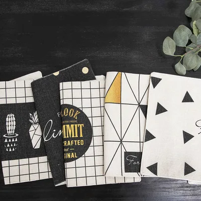 

Nordic Cotton and Linen Table Napkin Dish Cloth Black and White Simple geometric Design Kitchen Towel Tea and Coffee Pad