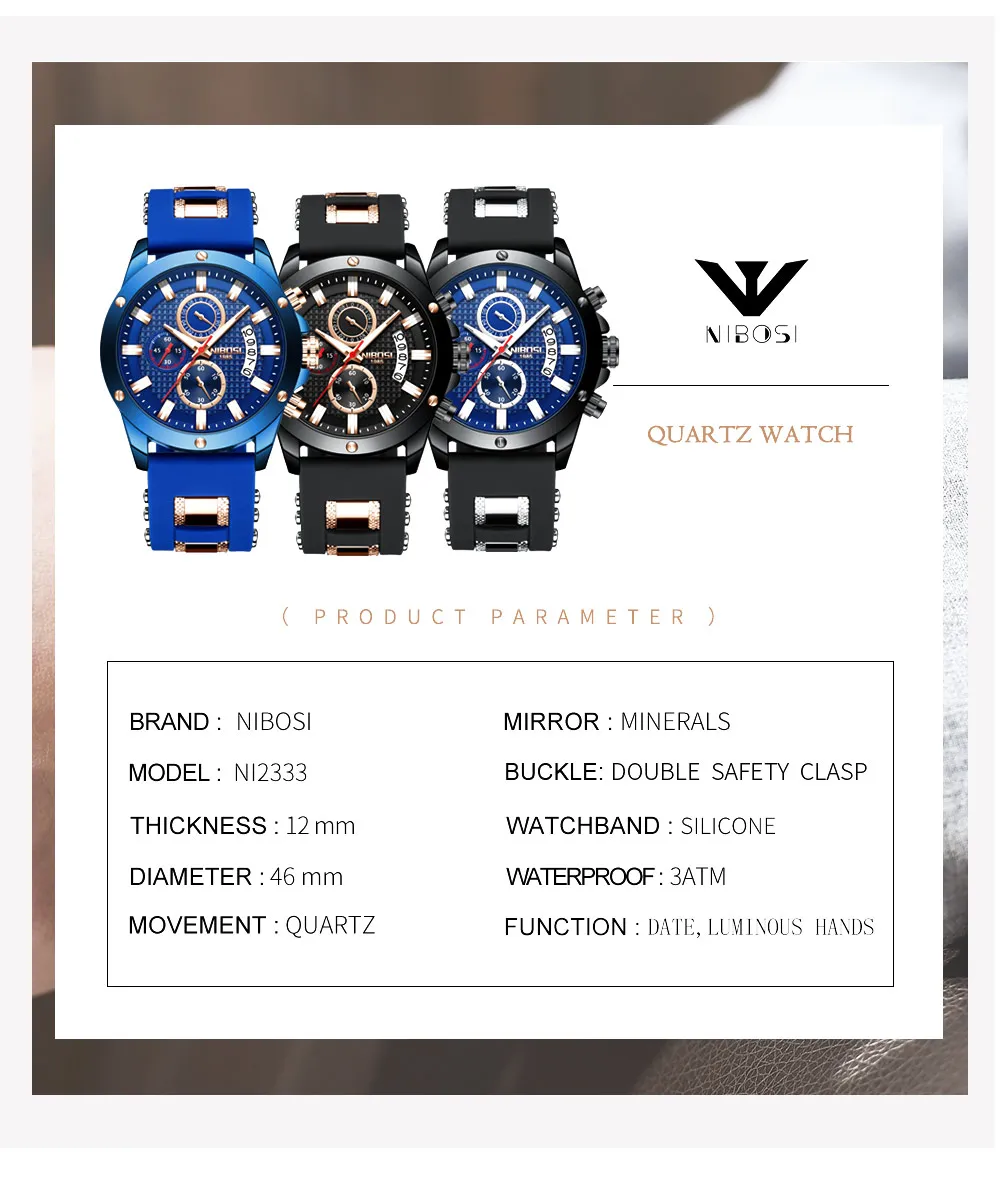 NIBOSI Sport Watch Waterproof Chronograph Men Watches Military Army 2018 Luxury Brand Silicone Black Analog Clock Men Auto Date  (2)