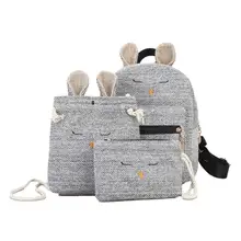 

3Pcs/Set Cute Rabbit Linen Backpacks with Ear Composite Bags Set Women Teenage Girls Schoolbag Mochila Women Bag Book Bags