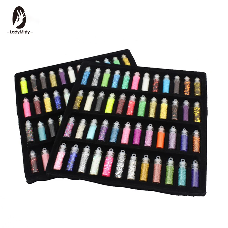 

Ladymisty Big 48 Bottles/Set DIY Nail Art Charms Kit Contain Random Nail Art Pearl Sequin Nail Glitter Powder Acrylic Rhinestone