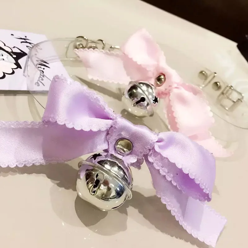 

Handmade Punk Harajuku Lolita Bell Choker Ribbon Bow Collar Clear PVC Vinyl Collar Transparent Necklace