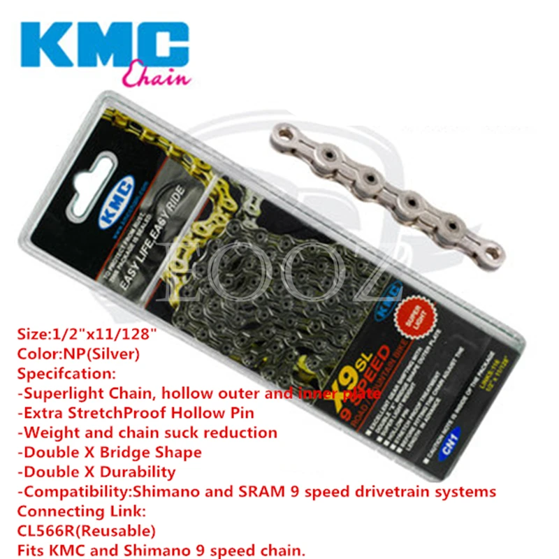 KMC X9.93 9-Speed 116-Link Stretch-Proof Bike Chain fits SRAM Campagnolo Shimano