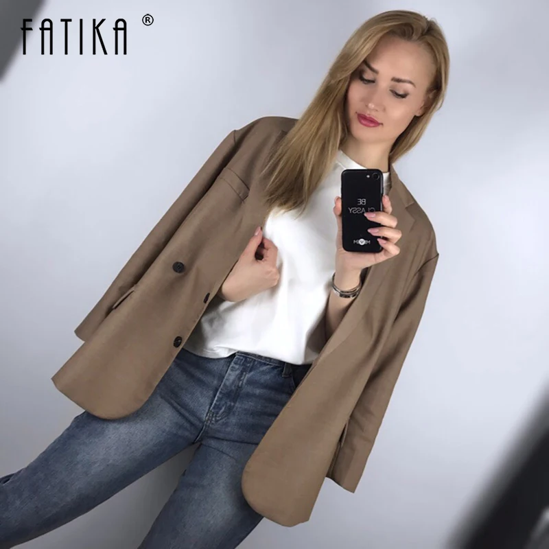 

Fatika 2019 Spring Autumn Oversized Stylish Solid Blazer Basic Long Sleeve Pockets Casual Streetwear Lady Blazers Women Clothing