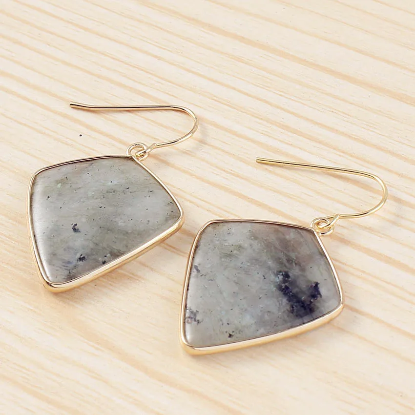

100-Unique Romantic 1 Pair Light Yellow Gold Color Labradorite Stone Arrow Earrings Elegant Women Jewelry