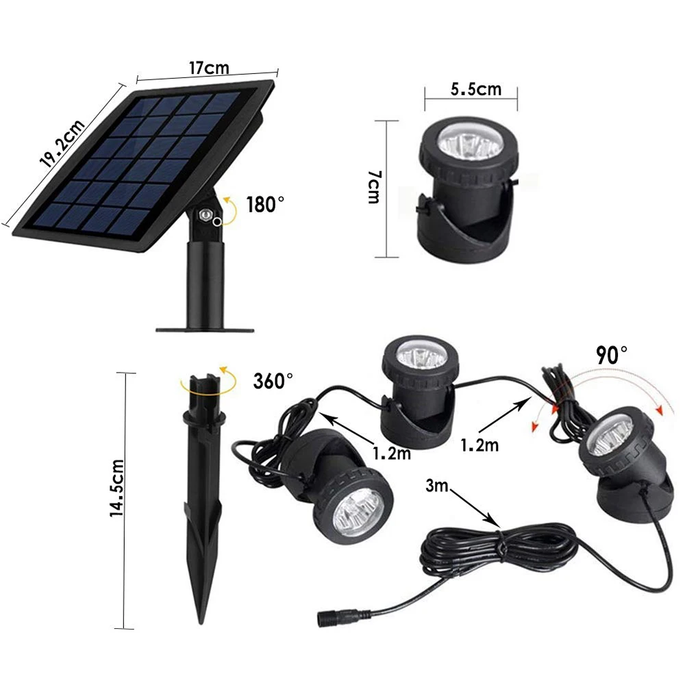 IP68 Waterproof Solar Powered underwater Pond Lights RGB Submersible Pool Spotlight Security Night Light for Garden Tank Decor